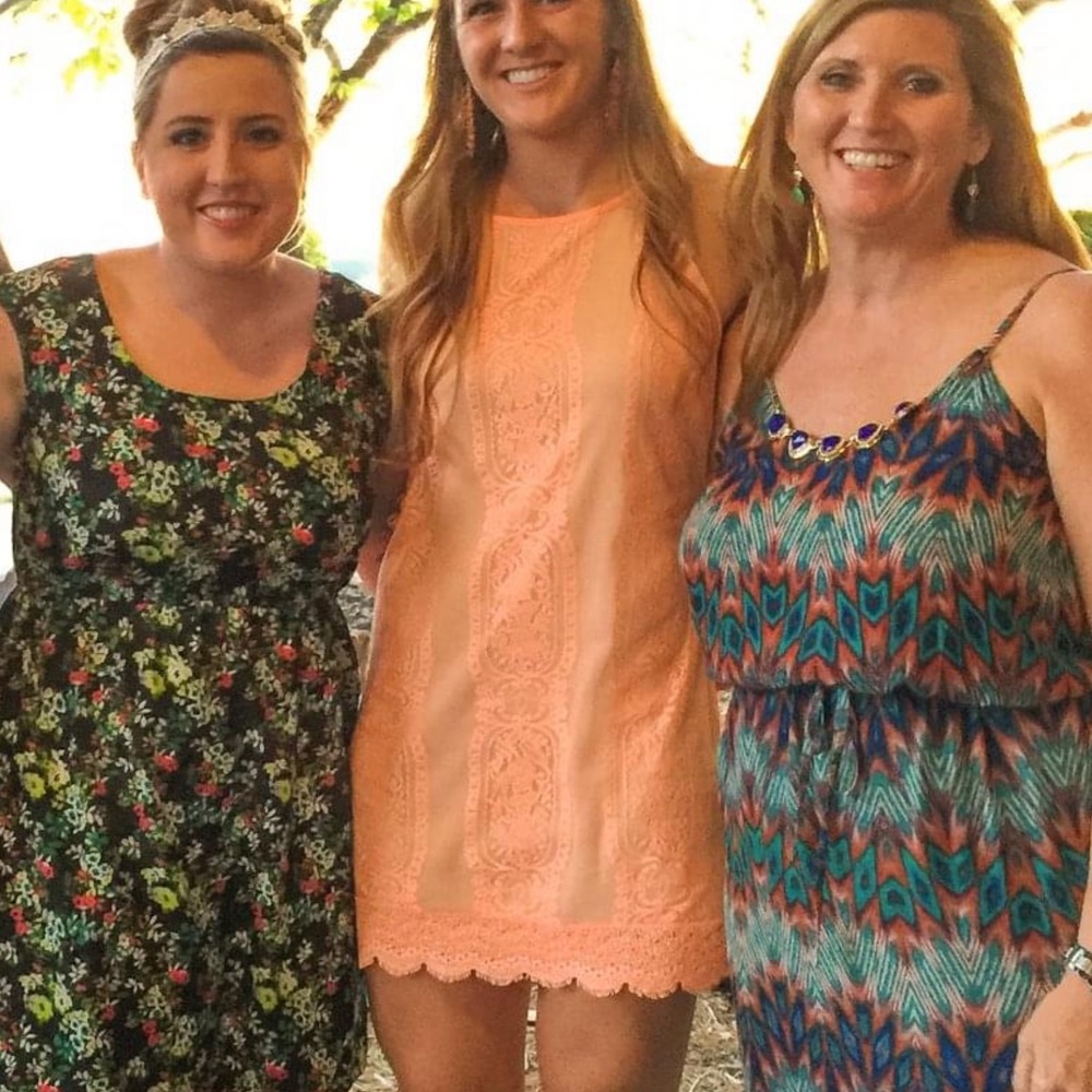 ANGL High Neck Halter Lace Shift Dress, Salmon color, Large